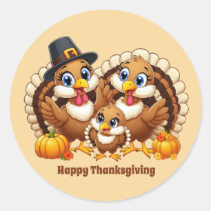 Cute Thanksgiving turkey customizable Classic Round Sticker