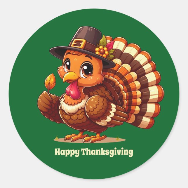 Cute Thanksgiving turkey customizable  Classic Round Sticker (Front)