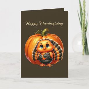 Cute Thanksgiving turkey customizable Holiday Card