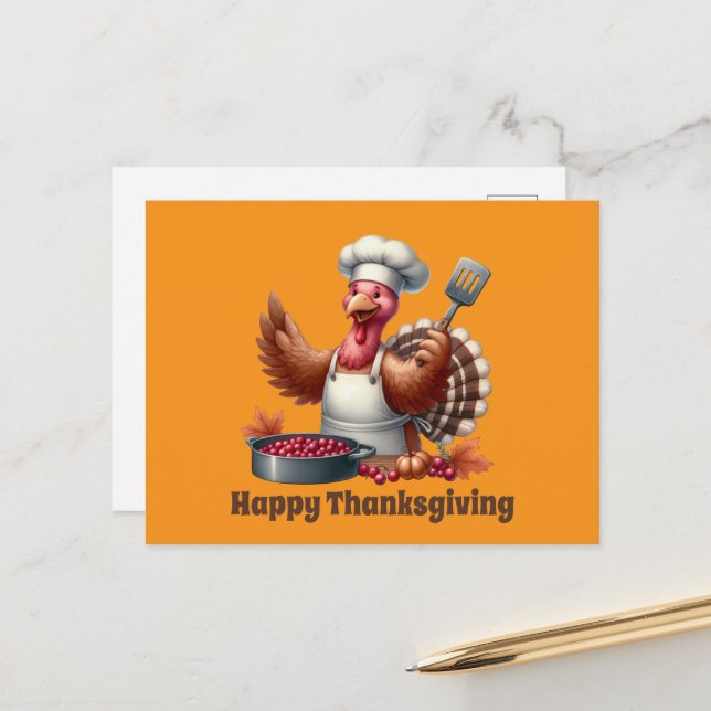 Cute Thanksgiving turkey customizable  Holiday Postcard (Front/Back In Situ)