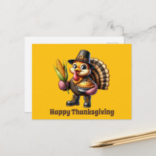 Cute Thanksgiving turkey customizable Holiday Postcard