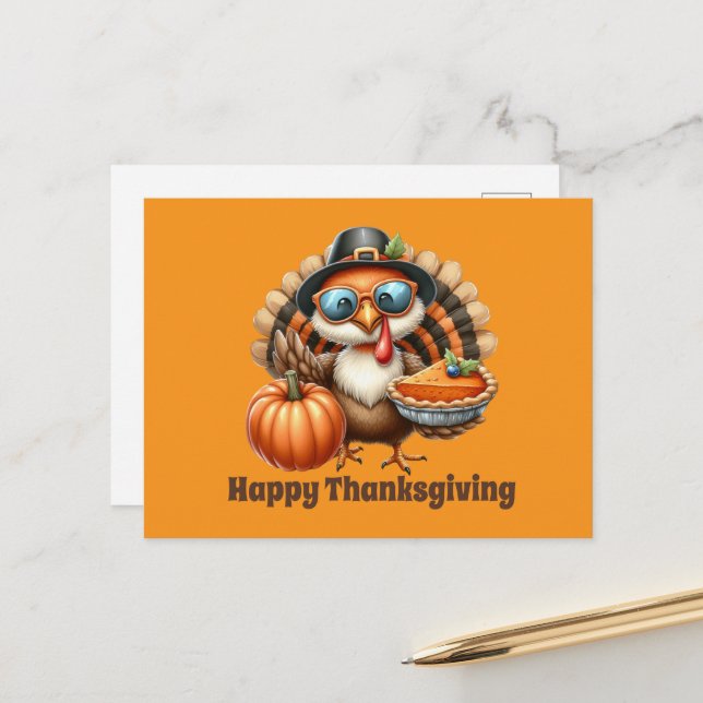 Cute Thanksgiving turkey customizable  Holiday Postcard (Front/Back In Situ)