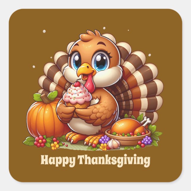 Cute Thanksgiving turkey customizable  Square Sticker (Front)
