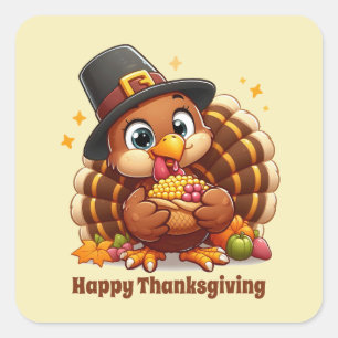 Cute Thanksgiving turkey customizable Square Sticker