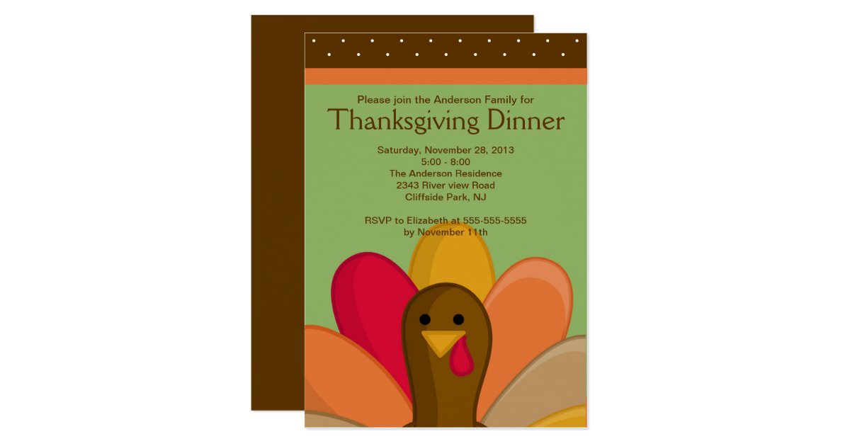 Cute Thanksgiving Turkey Dinner Party Invitation | Zazzle