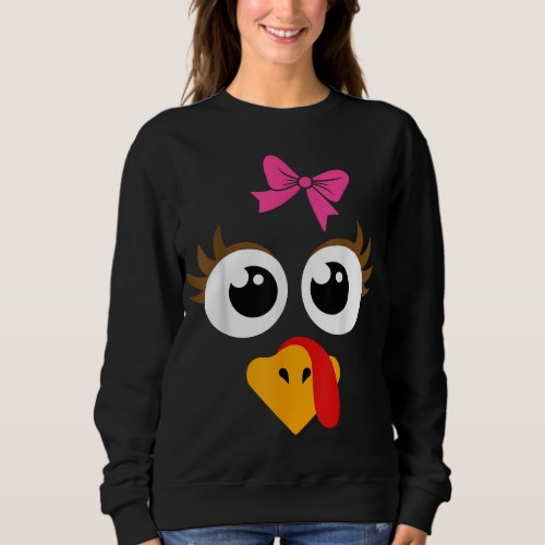 Cute Thanksgiving Turkey Face Women Girls Turkey D Sweatshirt