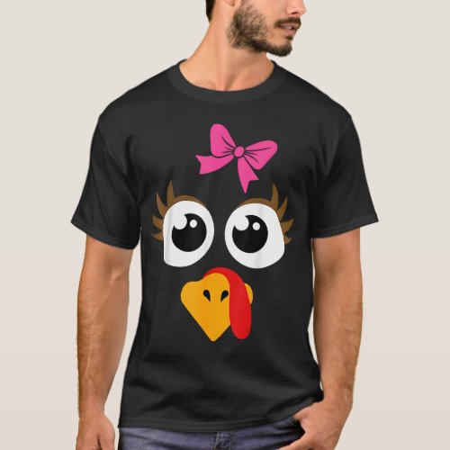 Cute Thanksgiving Turkey Face Women Girls Turkey D T_Shirt