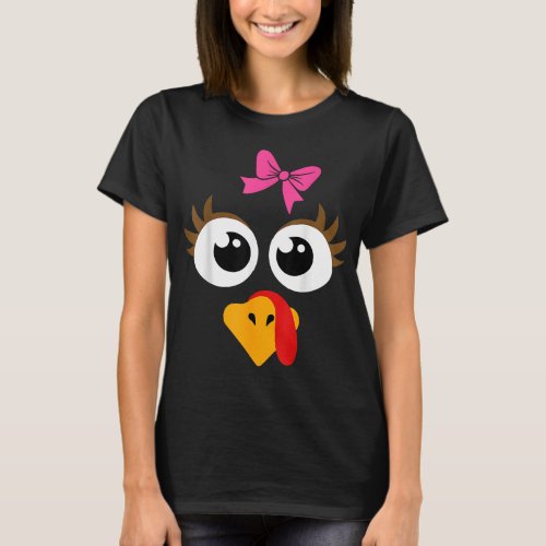 Cute Thanksgiving Turkey Face Women Girls Turkey D T_Shirt