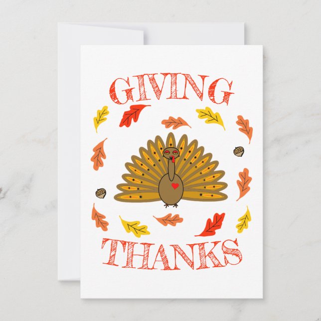 Cute Thanksgiving Turkey Fall Leaves Acorn Note Card (Front)