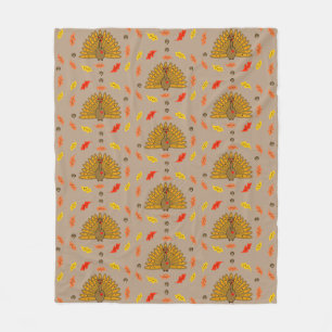 Cute Thanksgiving Turkey Fall Leaves Acorn Red Ora Fleece Blanket
