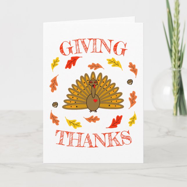 Cute ThanksGiving Turkey Fall Leaves Acorns  Holiday Card (Front)