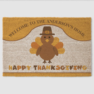 Cute Thanksgiving Turkey Fiber Doormat