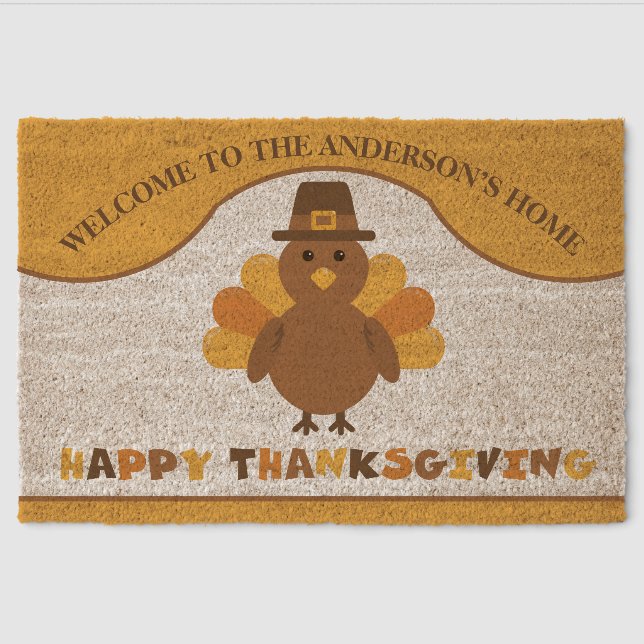 Cute Thanksgiving Turkey Fiber Doormat (Front)