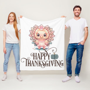 Cute Thanksgiving Turkey Fleece Blanket