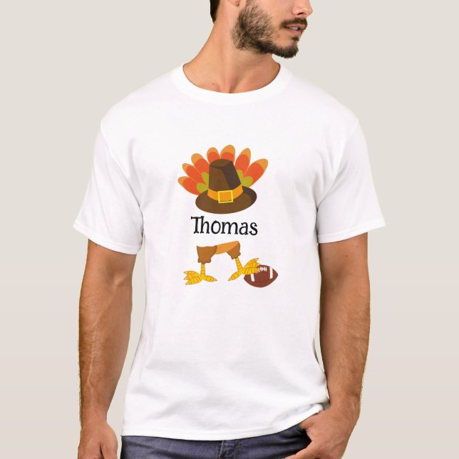 Cute Thanksgiving Turkey Football Cartoon Custom  T-Shirt (Front)
