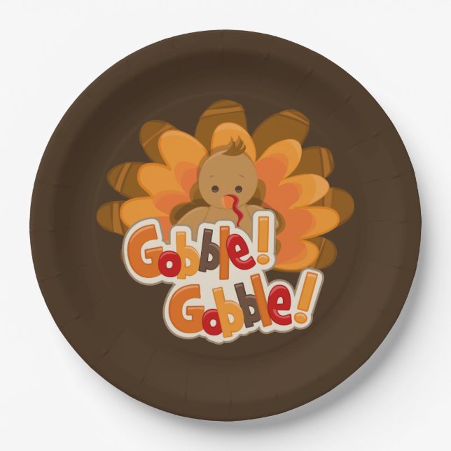 Cute Thanksgiving turkey Holiday Paper Plates (Front)