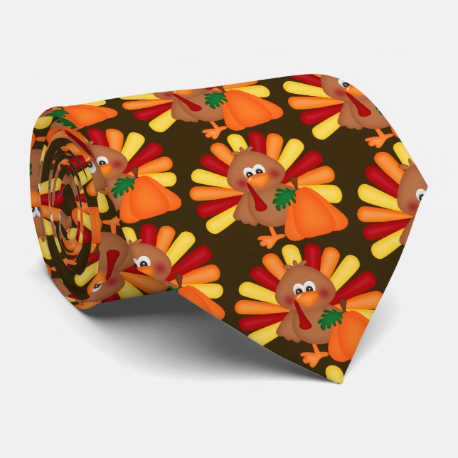 Cute Thanksgiving Turkey Holiday tie (Rolled)