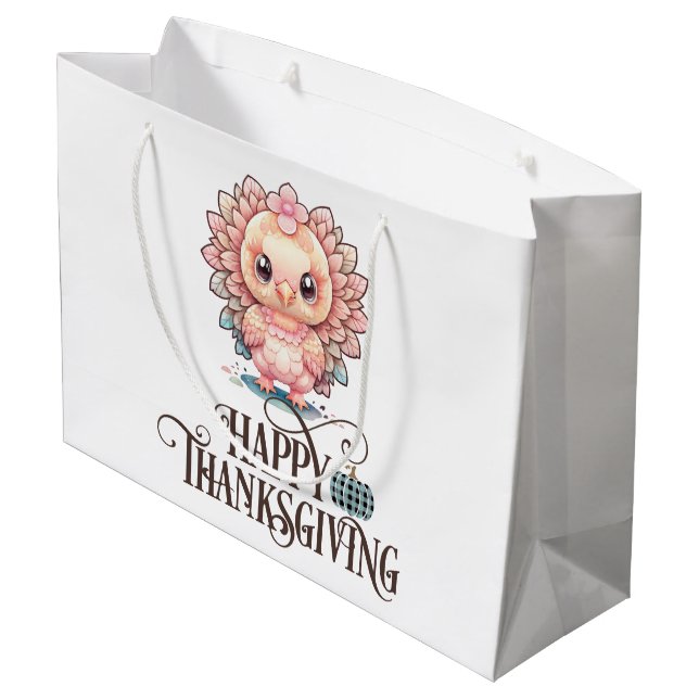 Cute Thanksgiving Turkey Large Gift Bag (Back Angled)
