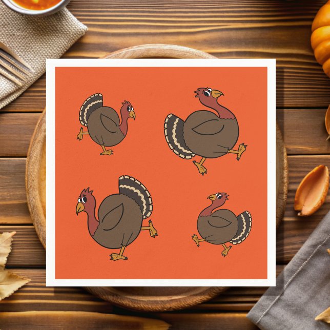 Cute Thanksgiving Turkey Orange Paper Napkins (Fun turkey paper napkins for your Happy Thanksgiving!)