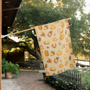 Cute Thanksgiving Turkey Pattern House Flag