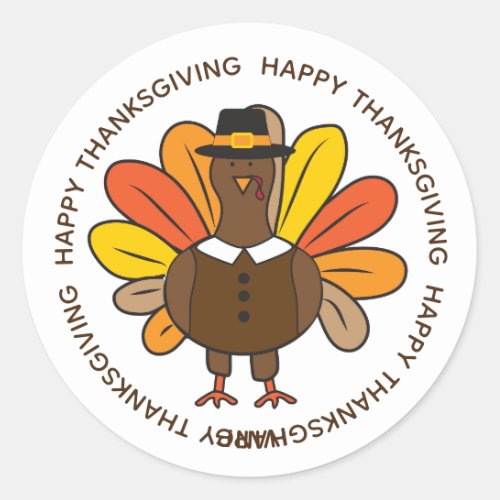 Cute Thanksgiving Turkey Pilgrim Classic Round Sticker