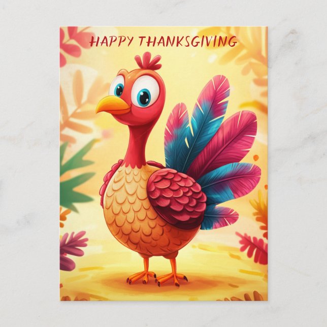 Cute Thanksgiving Turkey Postcard (Front)