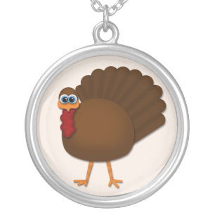 Cute Thanksgiving Turkey Sterling Silver Necklace