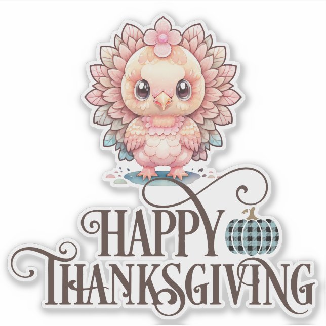 Cute Thanksgiving Turkey Sticker (Front)