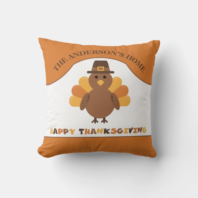 Cute Thanksgiving Turkey Throw Pillow (Front)