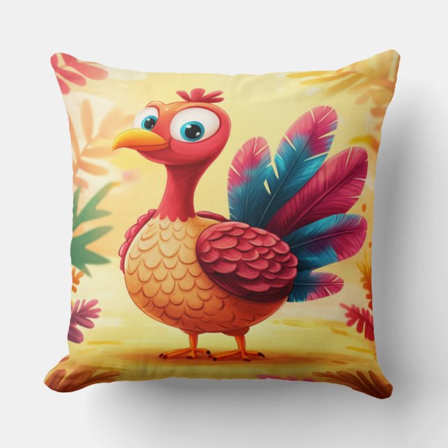 Cute Thanksgiving Turkey Throw Pillow (Front)