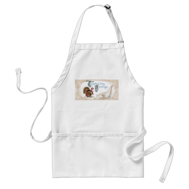 Cute Thanksgiving Turkey with Fall Leaves Adult Apron (Front)