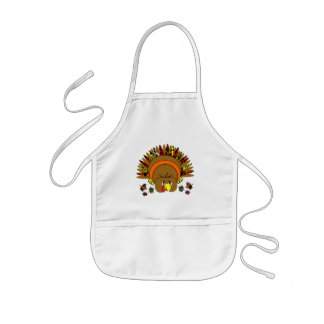 Cute Thanksgiving Turkey with Fall Leaves Kids' Apron