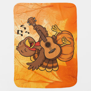 Cute Thanksgiving turkey with guitar Baby Blanket