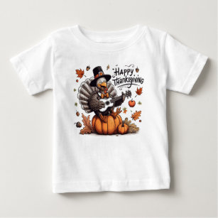 Cute Thanksgiving turkey with guitar Baby T-Shirt