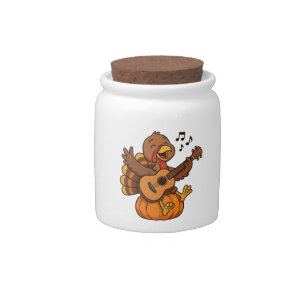 Cute Thanksgiving turkey with guitar Candy Jar