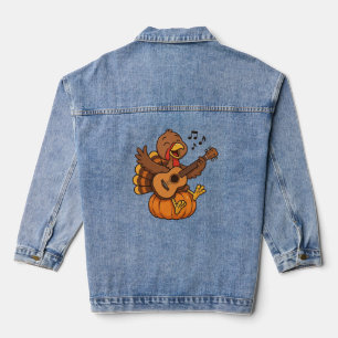 Cute Thanksgiving turkey with guitar Denim Jacket