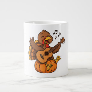 Cute Thanksgiving turkey with guitar Giant Coffee Mug