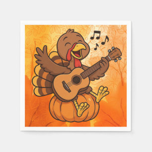 Cute Thanksgiving turkey with guitar Napkins