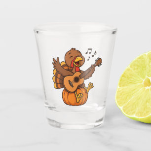 Cute Thanksgiving turkey with guitar Shot Glass