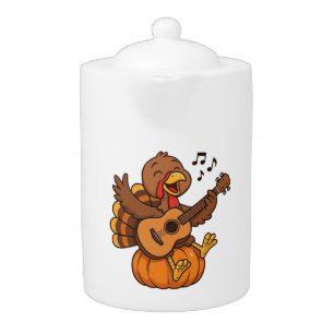 Cute Thanksgiving turkey with guitar Teapot