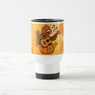 Cute Thanksgiving turkey with guitar Travel Mug