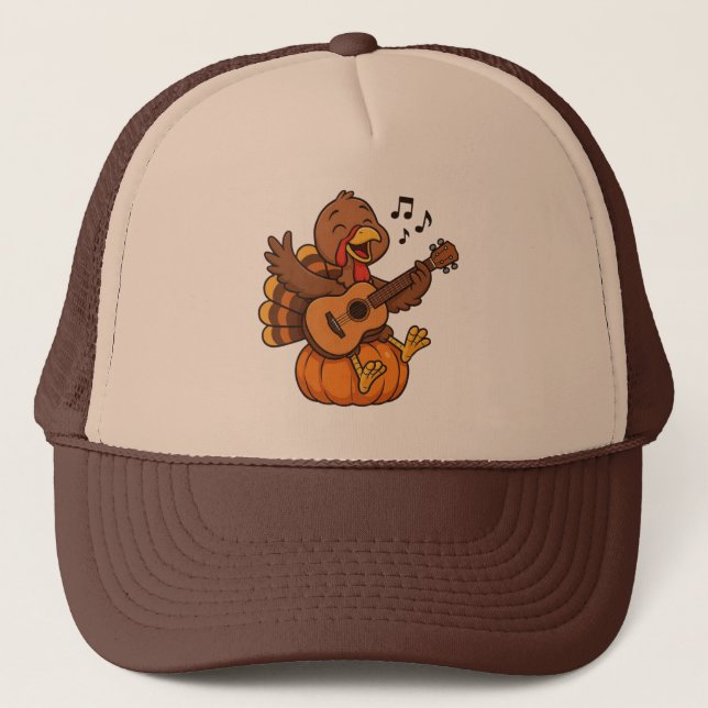 Cute Thanksgiving turkey with guitar Trucker Hat (Front)