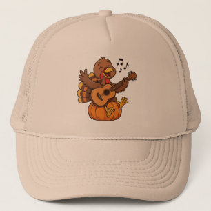 Cute Thanksgiving turkey with guitar Trucker Hat
