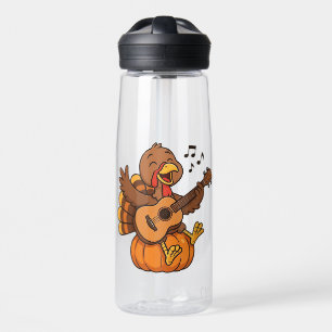 Cute Thanksgiving turkey with guitar Water Bottle