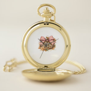 Cute Thanksgiving Turkey with Sparkling Feathers C Pocket Watch