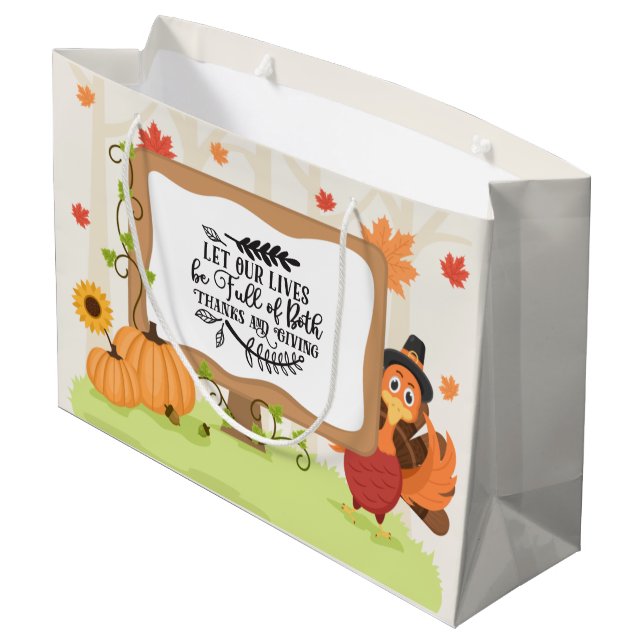 cute Thanksgiving turkey word art  Large Gift Bag (Back Angled)