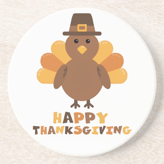 Cute Thanksgiving Turkey yellow Coaster (Front)