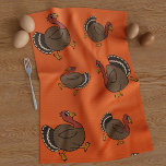 Cute Thanksgiving Turkeys Orange Kitchen Towel<br><div class="desc">A small flock of turkeys doing the Turkey Trot. If orange is not your favorite background color,  you can change it - hit the customize it button</div>