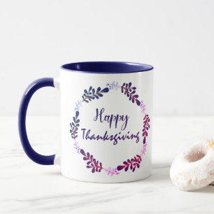 Cute Thanksgiving Typography with Circle Leaves Mug