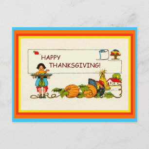 Cute Thanksgiving Vintage (altered enhanced copy) Postcard